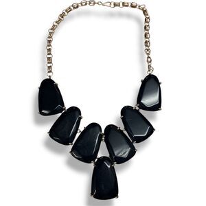 Kendra Scott Harlow Black Statement Necklace Gold Tone Bib Geometric Jewelry